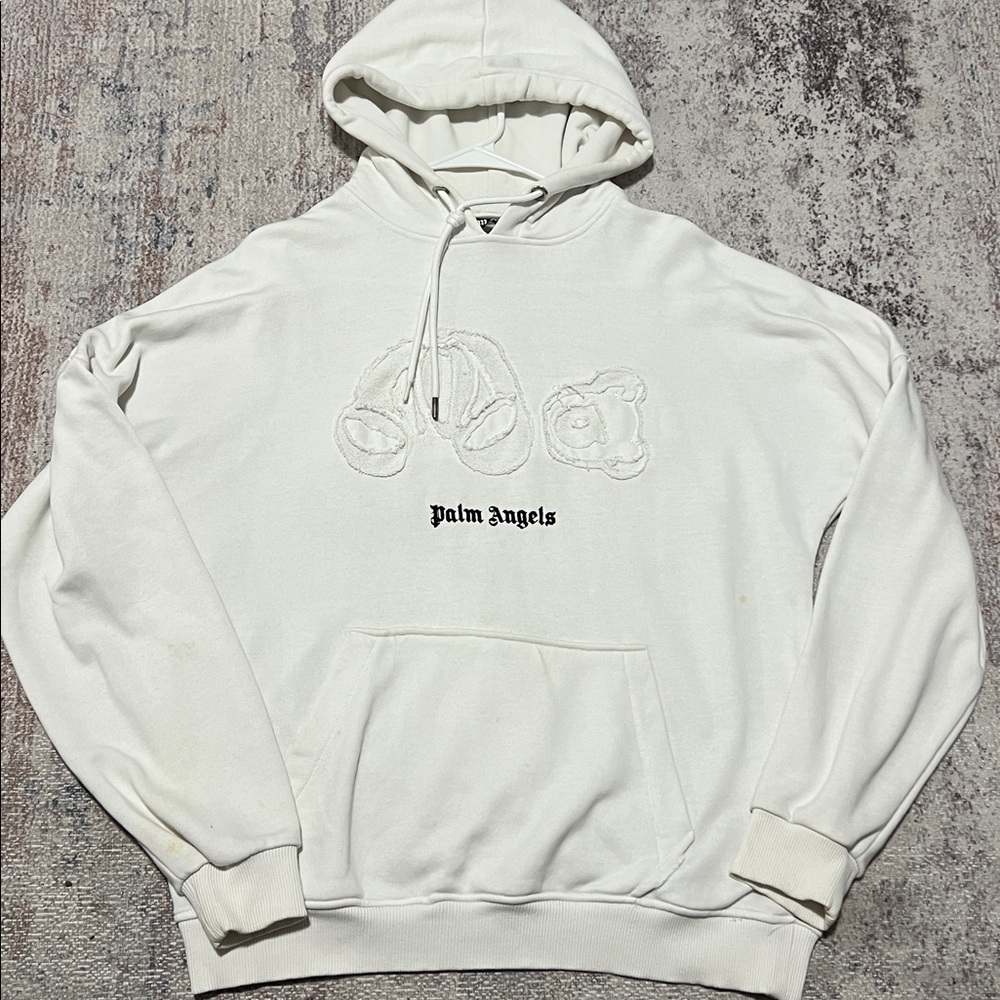 Palm Angels Cream Hoodie with Embroidered Design